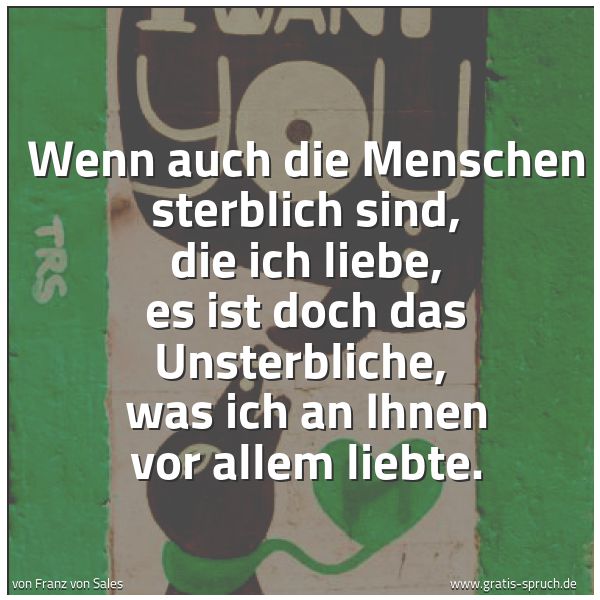Spruchbild mit dem Text 'Wenn auch die Menschen sterblich sind, die ich liebe,
es ist doch das Unsterbliche, 
was ich an Ihnen vor allem liebte.'