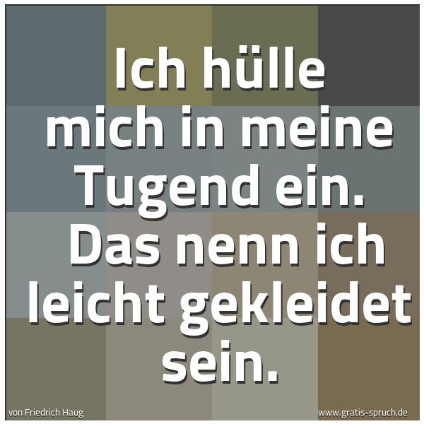 Spruchbild mit dem Text 'Ich hülle mich in meine Tugend ein. 
Das nenn ich leicht gekleidet sein.'