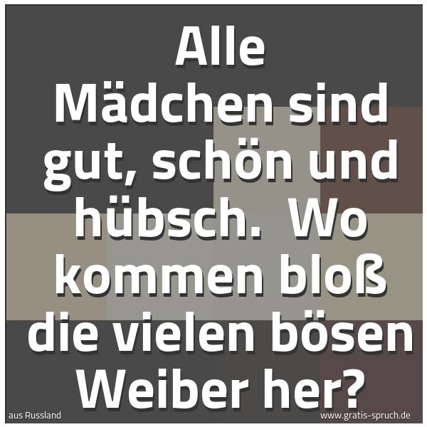 Spruchbild mit dem Text 'Alle Mädchen sind gut, schön und hübsch. 
Wo kommen bloß die vielen bösen Weiber her?'