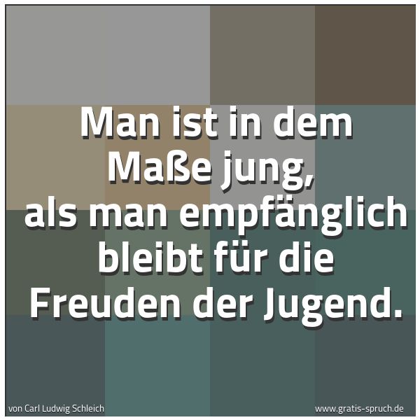 Spruchbild mit dem Text 'Man ist in dem Maße jung, 
als man empfänglich bleibt für die Freuden der Jugend.'