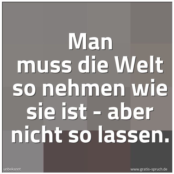 Spruchbild mit dem Text 'Man muss die Welt so nehmen wie sie ist -
aber nicht so lassen.'