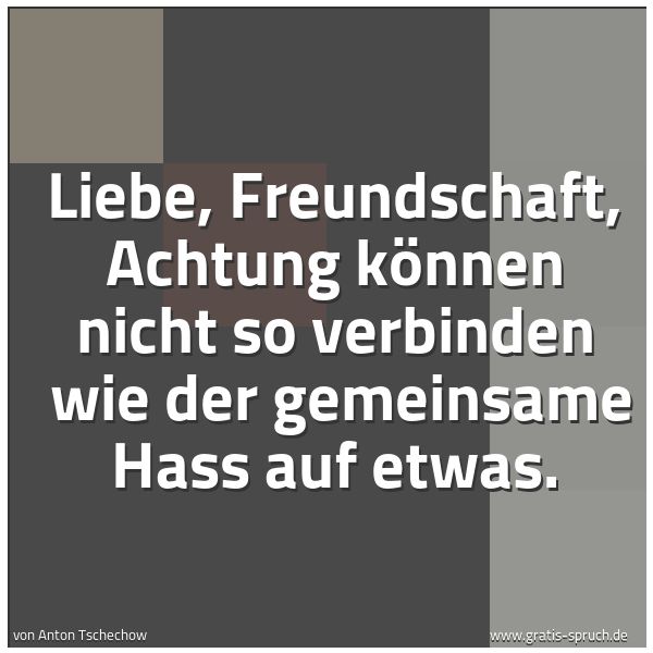 Spruchbild mit dem Text 'Liebe, Freundschaft, Achtung können nicht so verbinden 
wie der gemeinsame Hass auf etwas.'