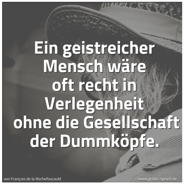 Spruchbild mit dem Text 'Ein geistreicher Mensch wäre oft recht in Verlegenheit 
ohne die Gesellschaft der Dummköpfe.'