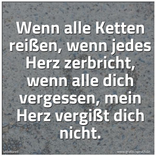 Spruchbild mit dem Text 'Wenn alle Ketten reißen,
wenn jedes Herz zerbricht,
wenn alle dich vergessen,
mein Herz vergißt dich nicht.'