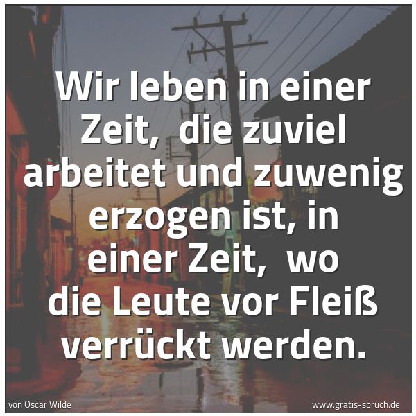 Spruchbild mit dem Text 'Wir leben in einer Zeit, 
die zuviel arbeitet und zuwenig erzogen ist,
in einer Zeit, 
wo die Leute vor Fleiß verrückt werden.'