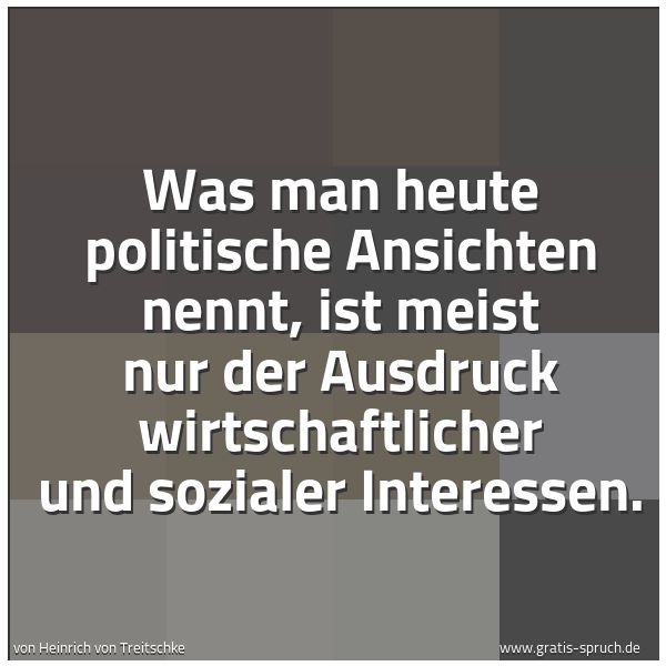 Spruchbild mit dem Text 'Was man heute politische Ansichten nennt, ist meist nur der Ausdruck wirtschaftlicher und sozialer Interessen.'