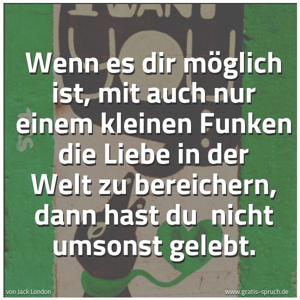 Spruchbild mit dem Text 'Wenn es dir möglich ist,
mit auch nur einem kleinen
Funken die Liebe in der Welt
zu bereichern, dann hast du 
nicht umsonst gelebt.'