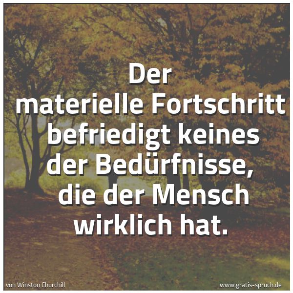 Spruchbild mit dem Text 'Der materielle Fortschritt 
befriedigt keines der Bedürfnisse, 
die der Mensch wirklich hat.'