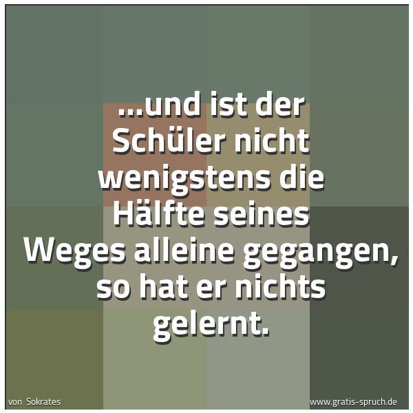 Spruchbild mit dem Text '...und ist der Schüler nicht wenigstens die Hälfte seines Weges alleine gegangen, so hat er nichts gelernt. '