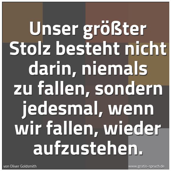 Spruchbild mit dem Text 'Unser größter Stolz besteht nicht darin, niemals zu fallen, sondern jedesmal, wenn wir fallen, wieder aufzustehen.'
