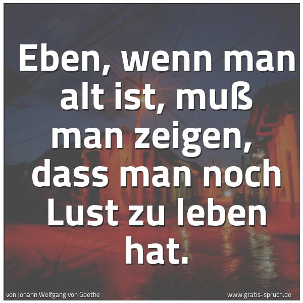 Spruchbild mit dem Text 'Eben, wenn man alt ist, muß man zeigen, 
dass man noch Lust zu leben hat.'