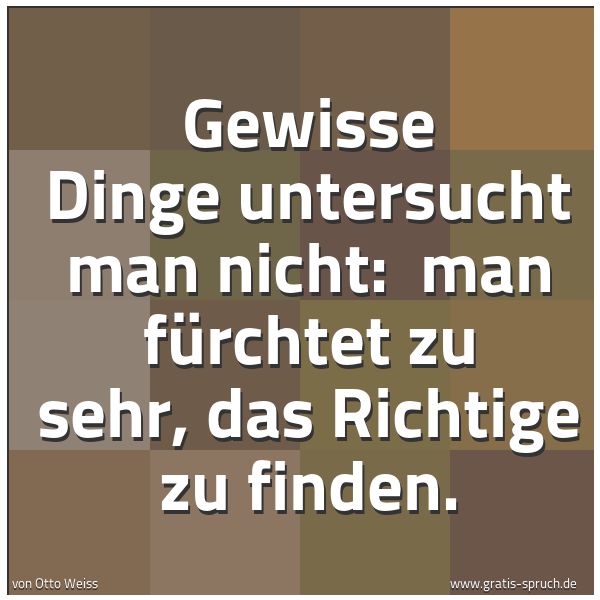 Spruchbild mit dem Text 'Gewisse Dinge untersucht man nicht: 
man fürchtet zu sehr, das Richtige zu finden.'