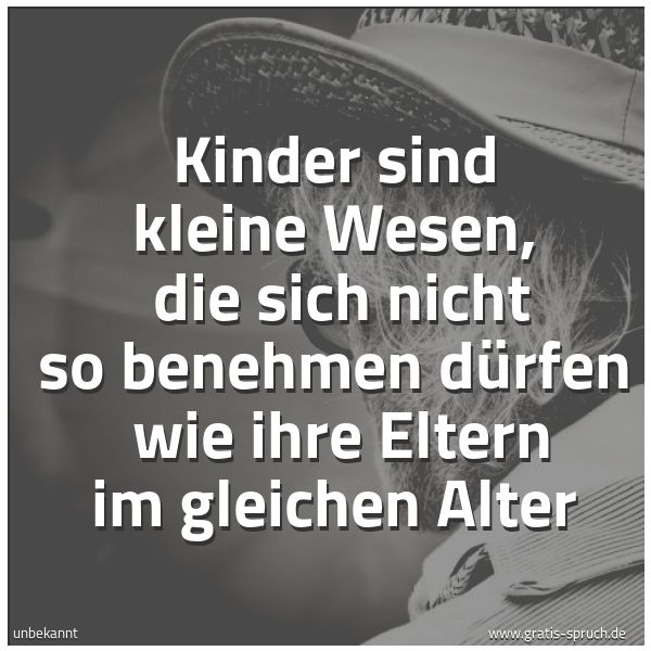 Spruchbild mit dem Text 'Kinder sind kleine Wesen, 
die sich nicht so benehmen dürfen 
wie ihre Eltern im gleichen Alter'