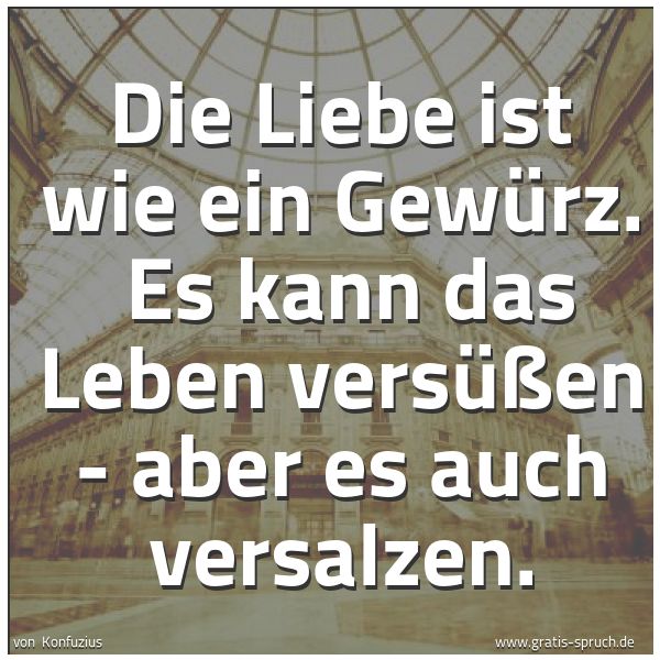 Spruchbild mit dem Text 'Die Liebe ist wie ein Gewürz. 
Es kann das Leben versüßen - aber es auch versalzen.'