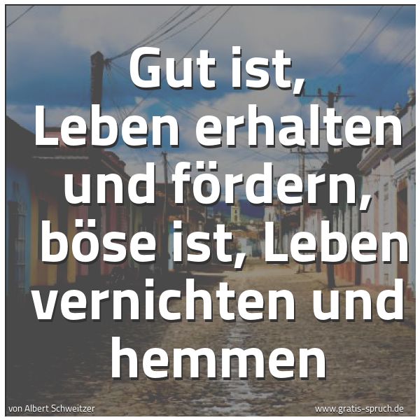 Spruchbild mit dem Text 'Gut ist, Leben erhalten und fördern, 
böse ist, Leben vernichten und hemmen'