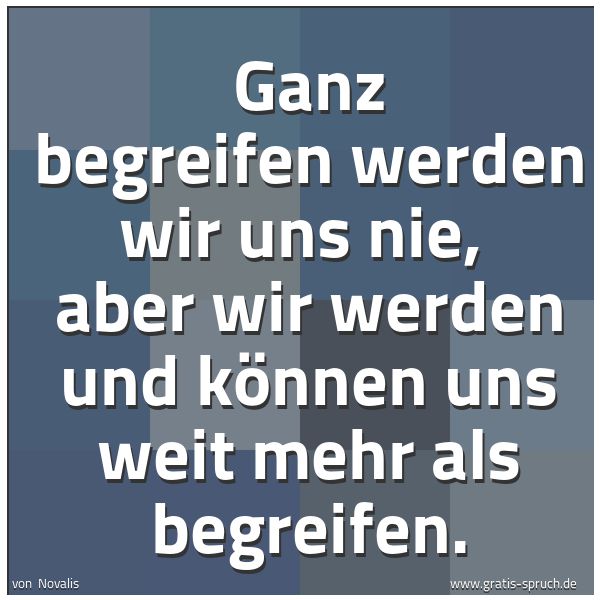 Spruchbild mit dem Text 'Ganz begreifen werden wir uns nie, 
aber wir werden und können uns weit mehr als begreifen.'