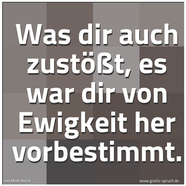 Spruchbild mit dem Text 'Was dir auch zustößt,
es war dir von Ewigkeit her vorbestimmt.'