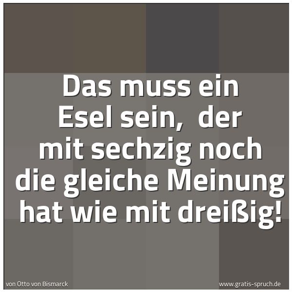Spruchbild mit dem Text 'Das muss ein Esel sein, 
der mit sechzig noch die gleiche Meinung hat wie mit dreißig!'