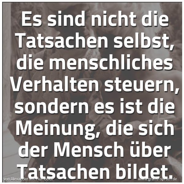 Spruchbild mit dem Text 'Es sind nicht die Tatsachen selbst, die menschliches Verhalten steuern, sondern es ist die Meinung, die sich der Mensch über Tatsachen bildet.'