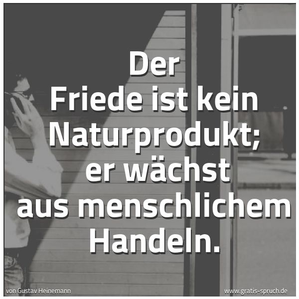 Spruchbild mit dem Text 'Der Friede ist kein Naturprodukt; 
er wächst aus menschlichem Handeln.'