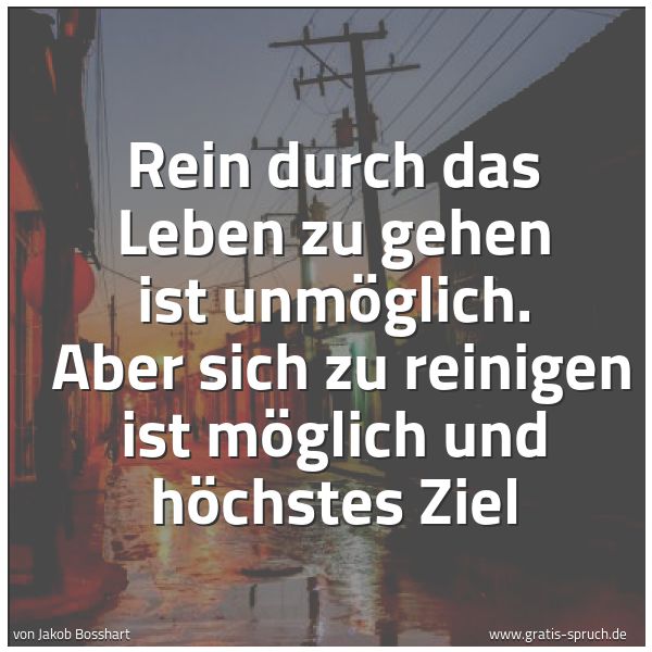 Spruchbild mit dem Text 'Rein durch das Leben zu gehen ist unmöglich. 
Aber sich zu reinigen ist möglich und höchstes Ziel'