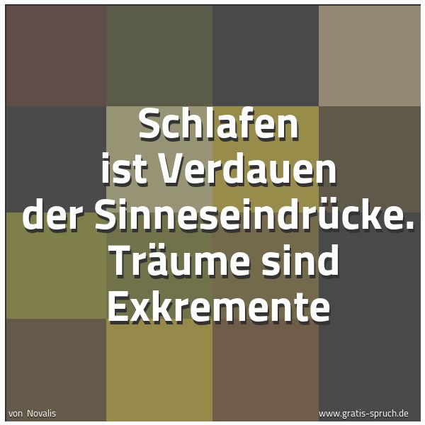 Spruchbild mit dem Text 'Schlafen ist Verdauen der Sinneseindrücke. 
Träume sind Exkremente'