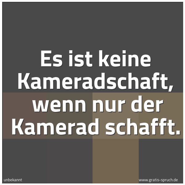 Spruchbild mit dem Text 'Es ist keine Kameradschaft, 
wenn nur der Kamerad schafft.'