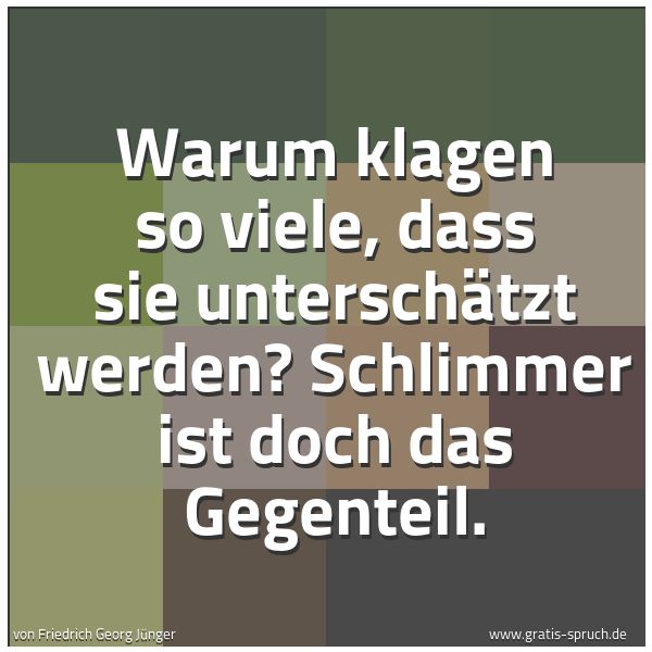 Spruchbild mit dem Text 'Warum klagen so viele, dass sie unterschätzt werden? Schlimmer ist doch das Gegenteil.'