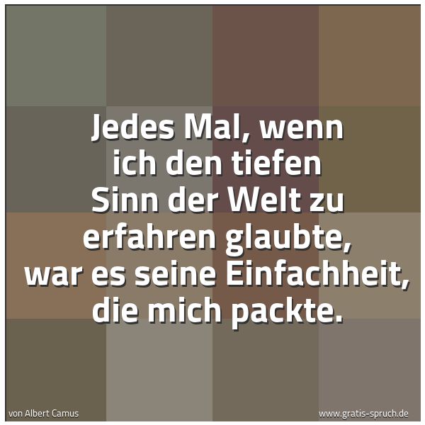 Spruchbild mit dem Text 'Jedes Mal, wenn ich den tiefen Sinn der Welt
zu erfahren glaubte, war es seine Einfachheit,
die mich packte.'