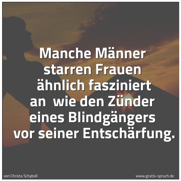 Spruchbild mit dem Text 'Manche Männer starren Frauen 
ähnlich fasziniert an 
wie den Zünder eines Blindgängers 
vor seiner Entschärfung.

'