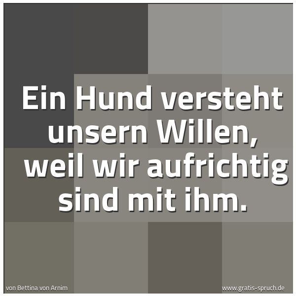 Spruchbild mit dem Text 'Ein Hund versteht unsern Willen, 
weil wir aufrichtig sind mit ihm.'