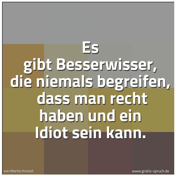 Spruchbild mit dem Text 'Es gibt Besserwisser, die niemals begreifen, 
dass man recht haben und ein Idiot sein kann.'