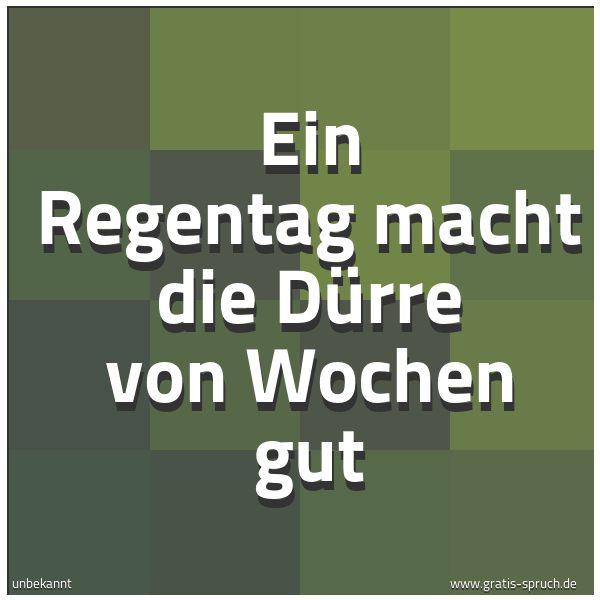 Spruchbild mit dem Text 'Ein Regentag macht die Dürre von Wochen gut'