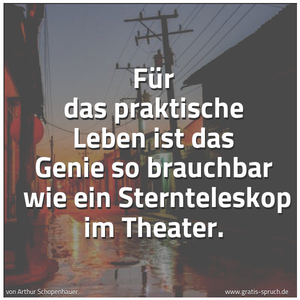 Spruchbild mit dem Text 'Für das praktische Leben ist das Genie so brauchbar 
wie ein Sternteleskop im Theater.'