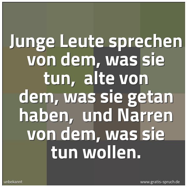 Spruchbild mit dem Text 'Junge Leute sprechen von dem, was sie tun, 
alte von dem, was sie getan haben, 
und Narren von dem, was sie tun wollen. '