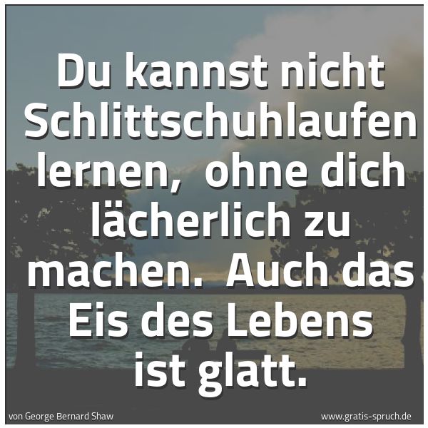Spruchbild mit dem Text 'Du kannst nicht Schlittschuhlaufen lernen, 
ohne dich lächerlich zu machen. 
Auch das Eis des Lebens ist glatt.'