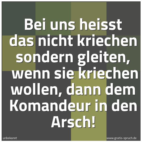 Spruchbild mit dem Text 'Bei uns heisst das nicht kriechen sondern gleiten, 
wenn sie kriechen wollen, dann dem Komandeur in den Arsch!'