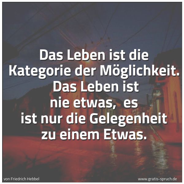Spruchbild mit dem Text 'Das Leben ist die Kategorie der Möglichkeit. 
Das Leben ist nie etwas, 
es ist nur die Gelegenheit zu einem Etwas.'