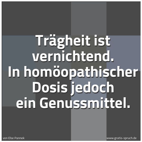 Spruchbild mit dem Text 'Trägheit ist vernichtend.
In homöopathischer Dosis jedoch ein Genussmittel.'