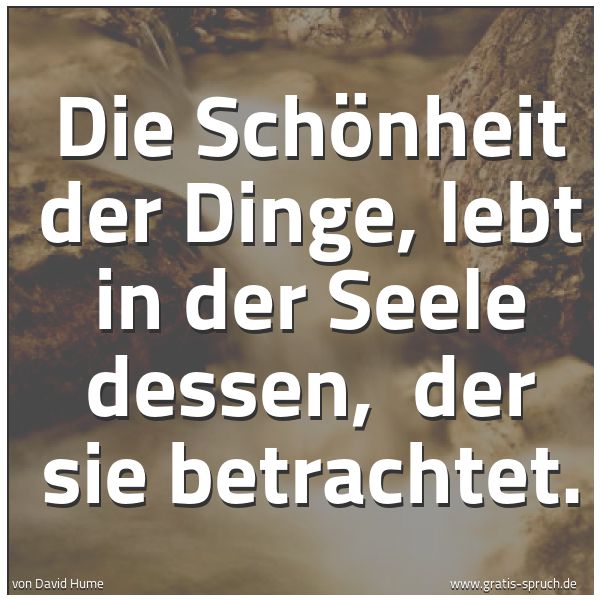 Spruchbild mit dem Text 'Die Schönheit der Dinge, lebt in der Seele dessen, 
der sie betrachtet.'