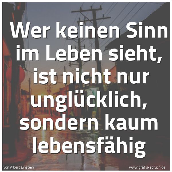 Spruchbild mit dem Text 'Wer keinen Sinn im Leben sieht, 
ist nicht nur unglücklich, sondern kaum lebensfähig'