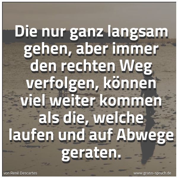 Spruchbild mit dem Text 'Die nur ganz langsam gehen,
aber immer den rechten Weg verfolgen,
können viel weiter kommen als die,
welche laufen und auf Abwege geraten.'