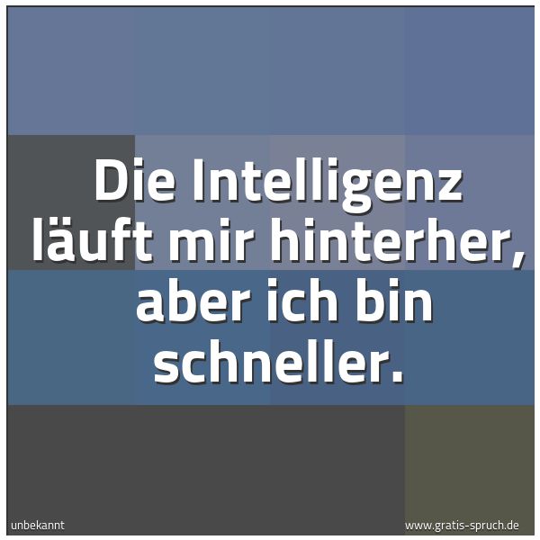 Spruchbild mit dem Text 'Die Intelligenz läuft mir hinterher, 
aber ich bin schneller.'