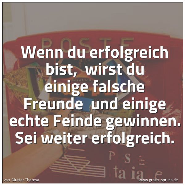 Spruchbild mit dem Text 'Wenn du erfolgreich bist, 
wirst du einige falsche Freunde 
und einige echte Feinde gewinnen.
Sei weiter erfolgreich. '