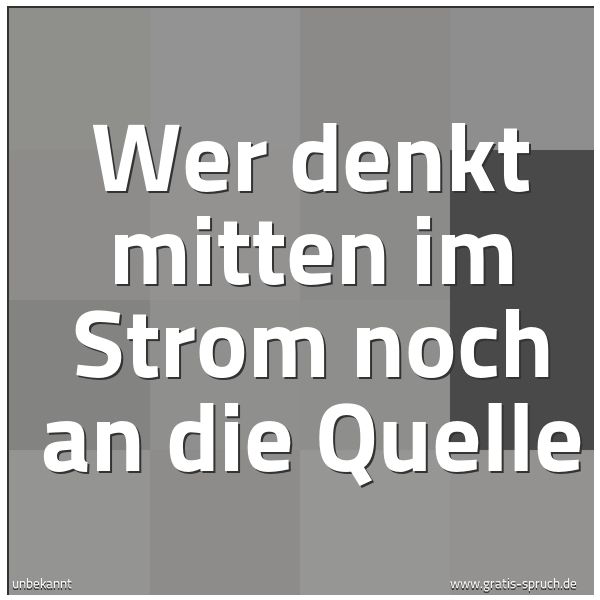 Spruchbild mit dem Text 'Wer denkt mitten im Strom noch an die Quelle'