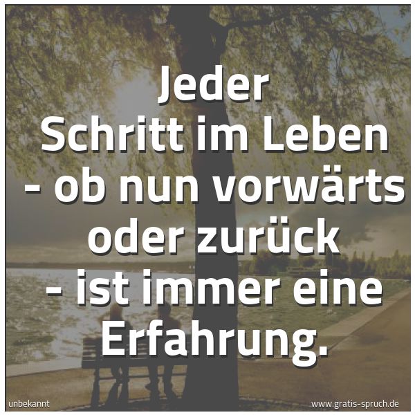 Spruchbild mit dem Text 'Jeder Schritt im Leben -
ob nun vorwärts oder zurück -
ist immer eine Erfahrung.'