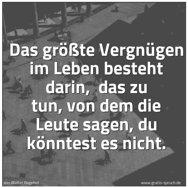Spruchbild mit dem Text 'Das größte Vergnügen im Leben besteht darin, 
das zu tun, von dem die Leute sagen, du könntest es nicht.'