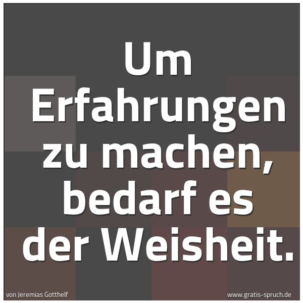 Spruchbild mit dem Text 'Um Erfahrungen zu machen, bedarf es der Weisheit.'