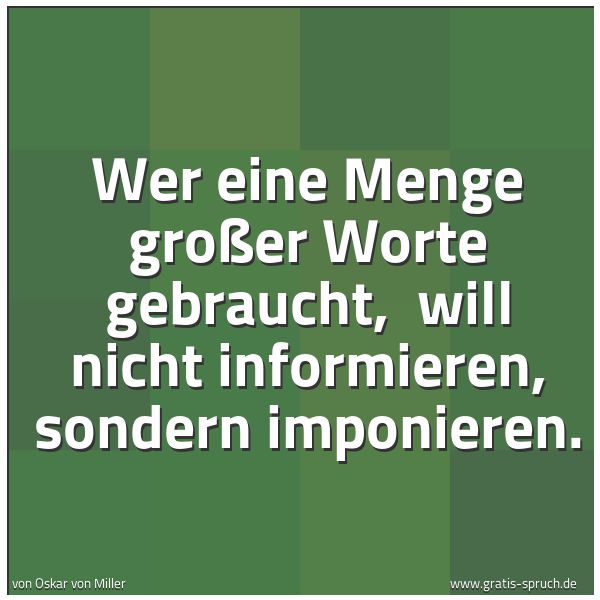 Spruchbild mit dem Text 'Wer eine Menge großer Worte gebraucht, 
will nicht informieren, sondern imponieren.
'