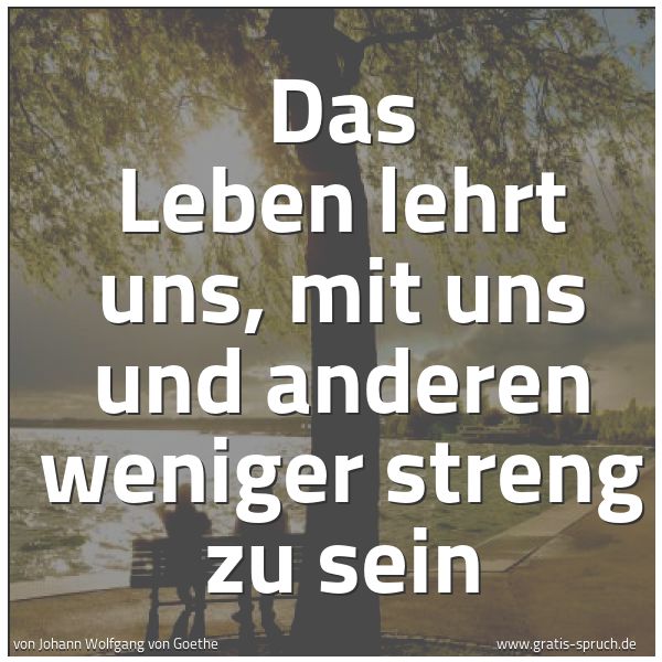Spruchbild mit dem Text 'Das Leben lehrt uns,
mit uns und anderen
weniger streng zu sein'